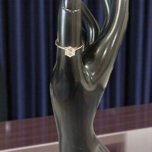 Gold Tone Sterling Silver Solitaire Ring CZ Engagement Promise Minimalist Bridal